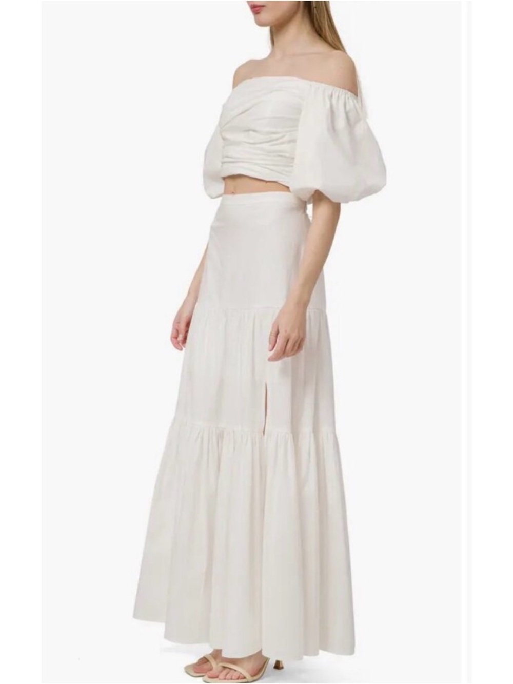 WAYF Tiered Maxi Aline Skirt in White Size XS Like New